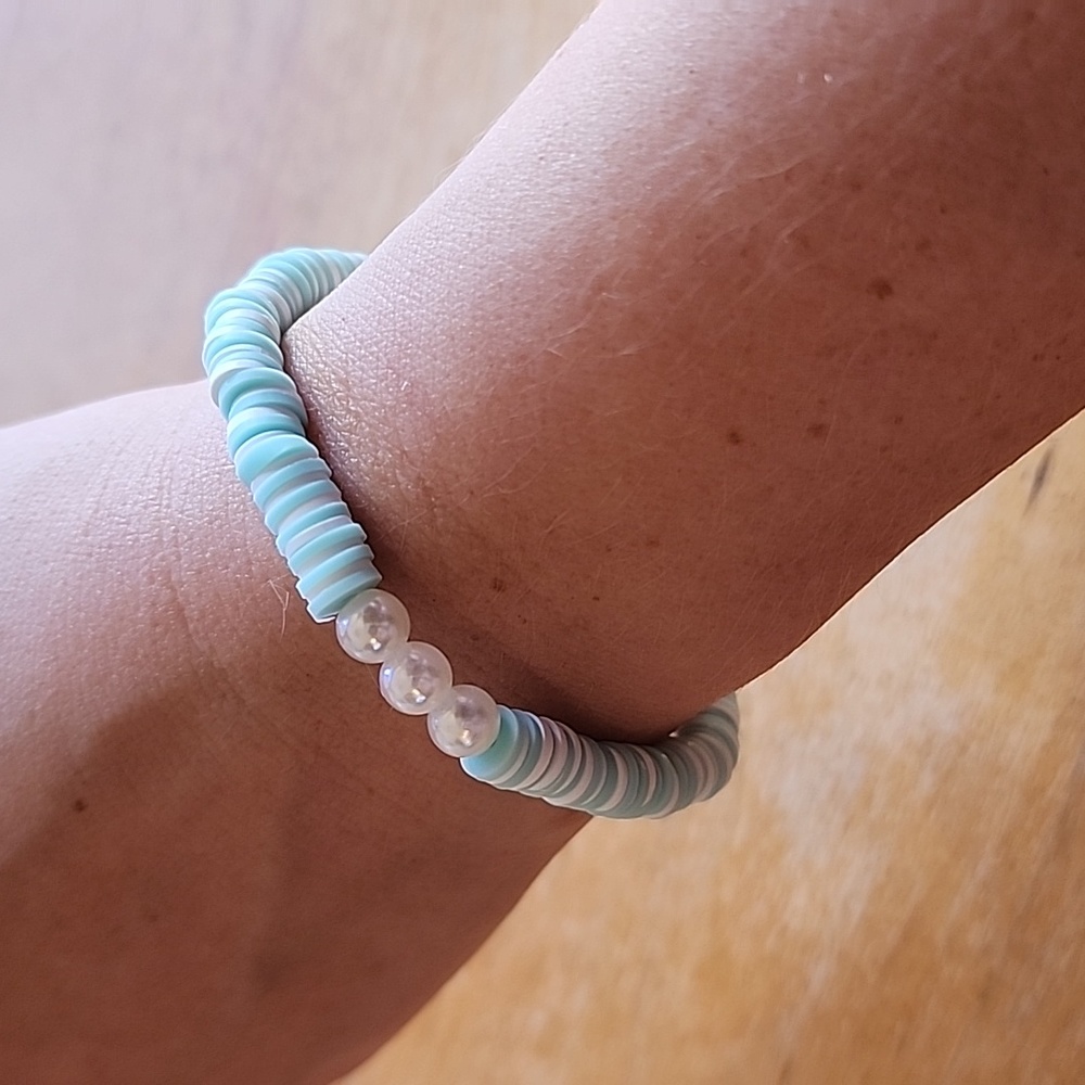 Sold! Handmade Clay Bead Bracelet 🤍🩵 - Picture 2 of 3